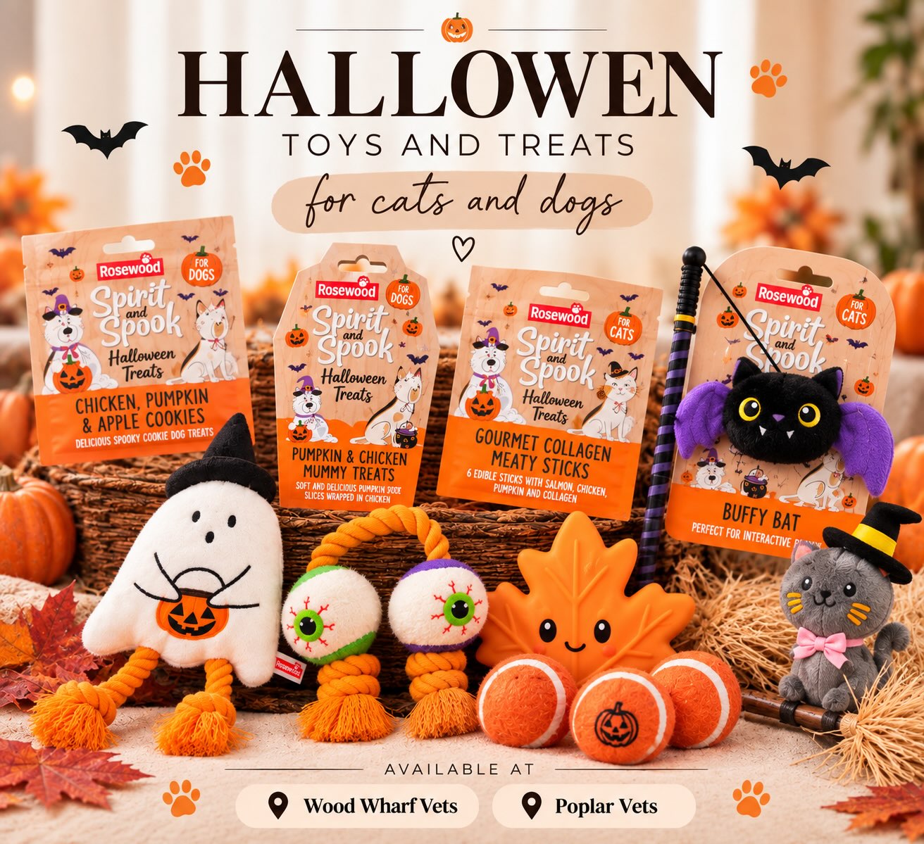 Something spooky is coming! 👻🎃🐾

From next week, Halloween toys & treats for cats and dogs will be available for everyone to purchase at Wood Wharf Vets & Poplar Vets!

Pop in and pick up something spooky for your furry friend! Because our pets deserve a little Halloween fun too! 👻🎃🐾

#halloweenpets #pettreats #pettoys